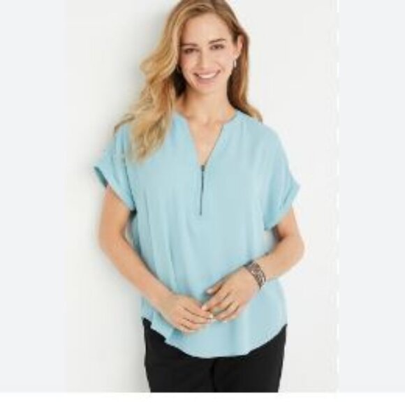 Maurices Geneva Blue Zipper Neck Blouse - Picture 1 of 4